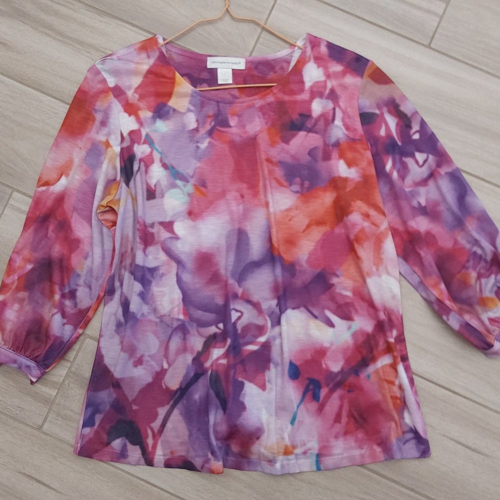 Christopher & Banks Multi Pink Geometric 3/4 Sleeve Knit Top. Size L